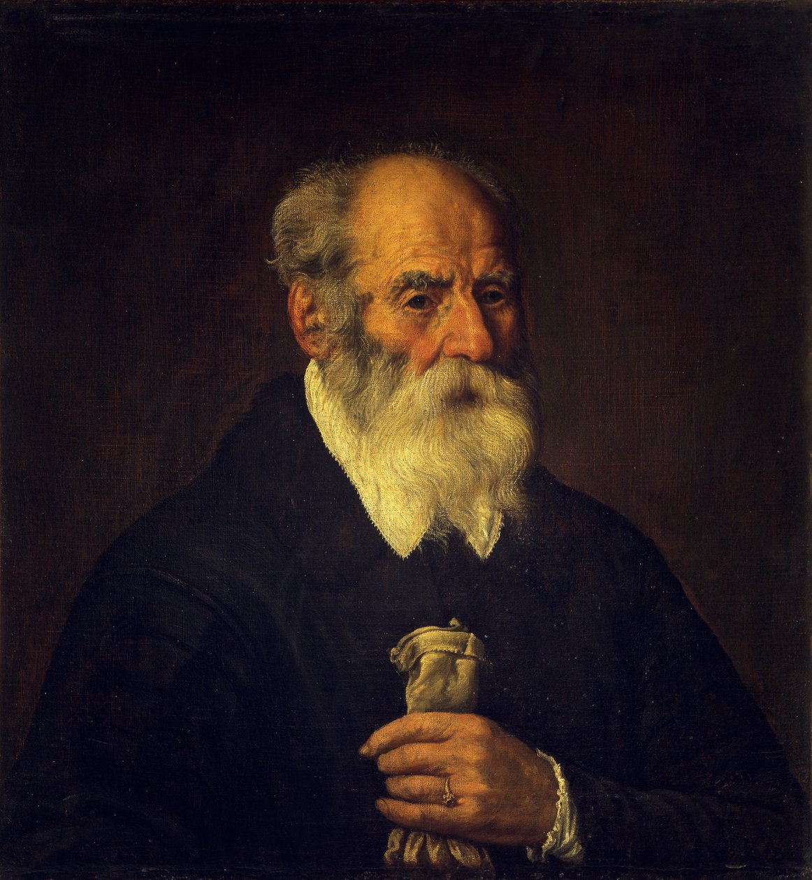 Gammel mann med hanske (olje på lerret) av Marcantonio Bassetti
