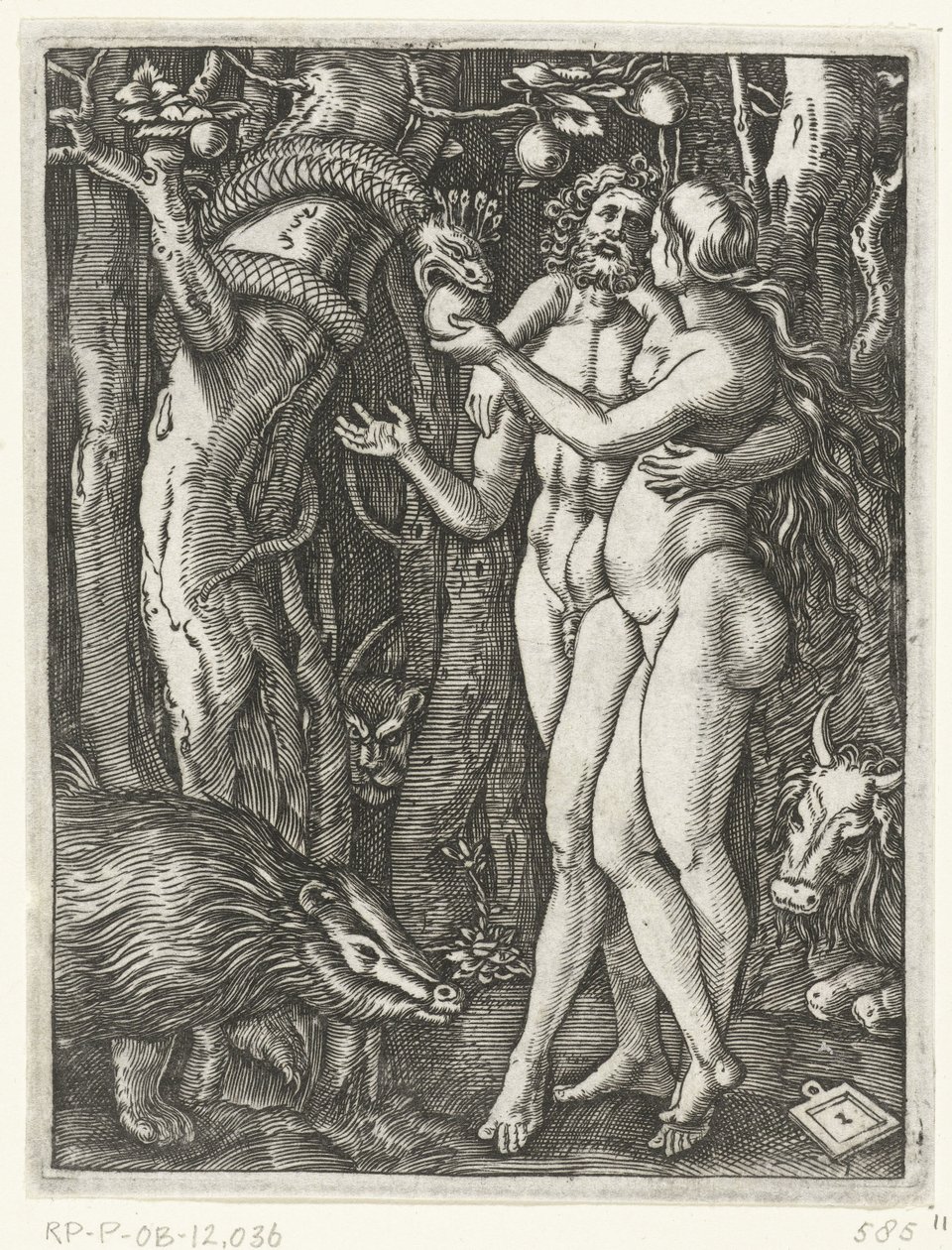 Adam og Eva ved syndefallet i paradiset Passion of Christ (serietittel) av Marcantonio Raimondi