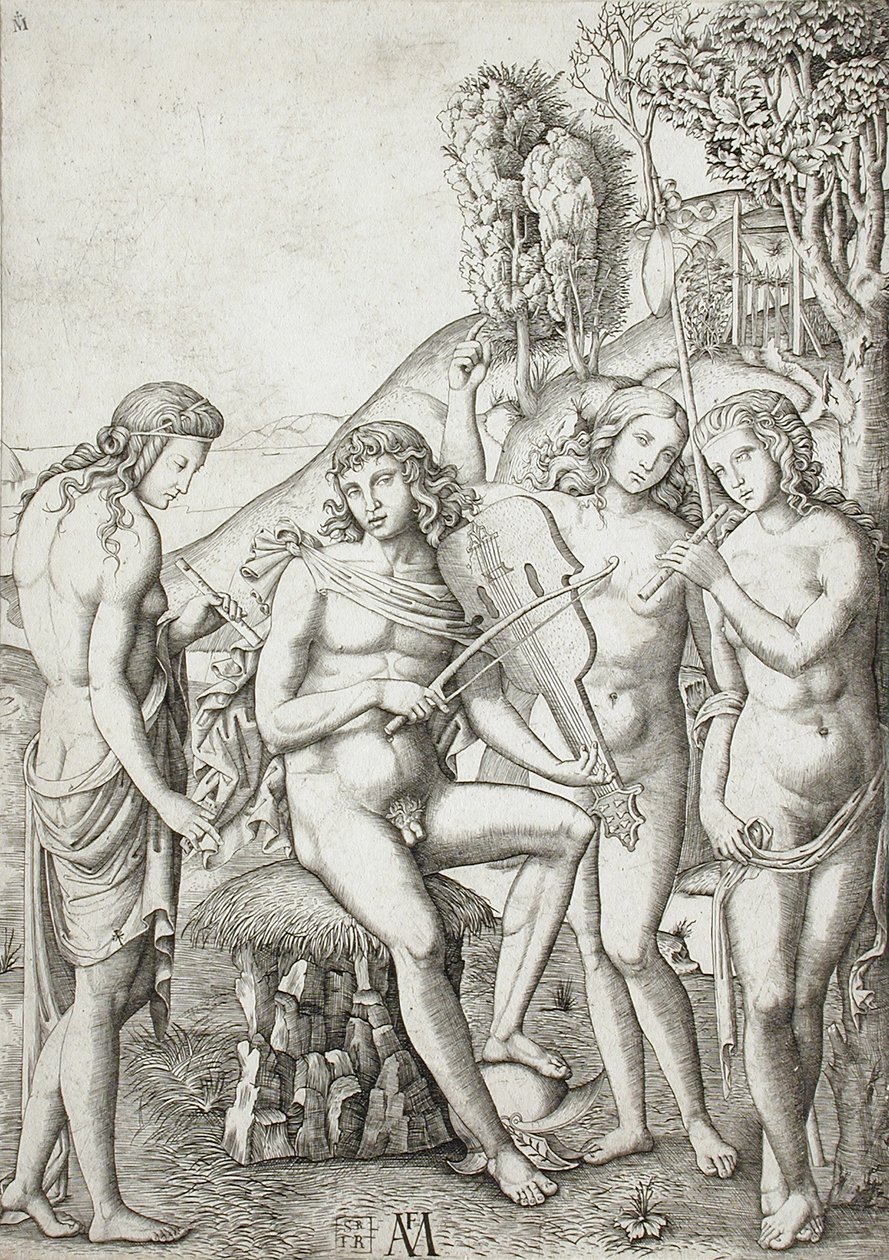 Apollo lærer gratiene musikk av Marcantonio Raimondi