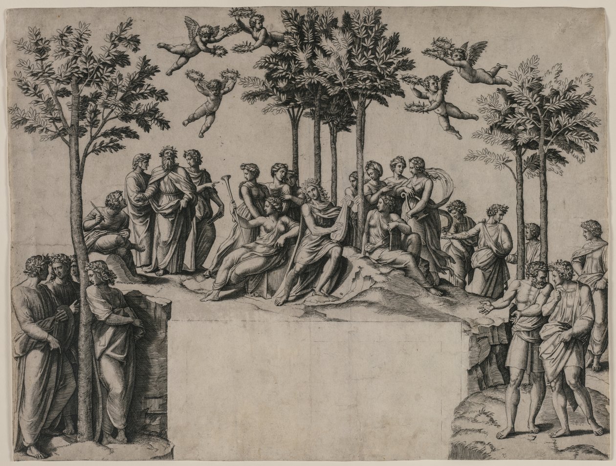Apollo på Parnassus av Marcantonio Raimondi