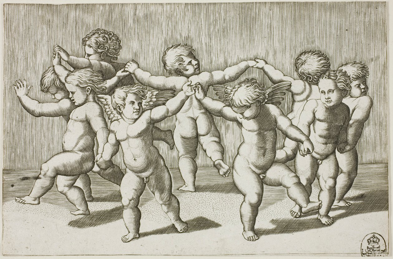 Cupids dans av Marcantonio Raimondi