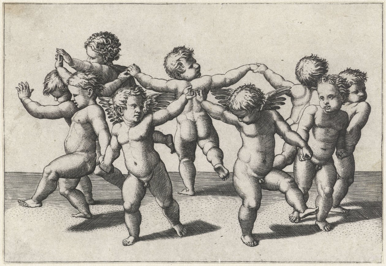 Dansende putti av Marcantonio Raimondi