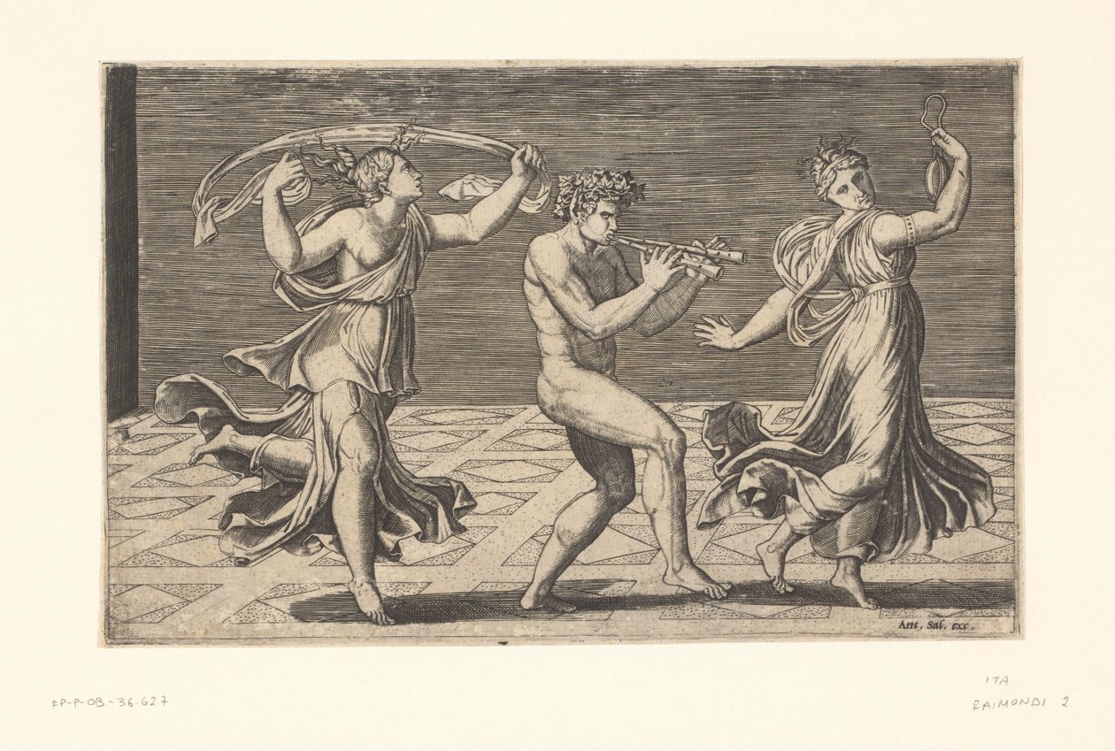 Dansende satyrer og maenader av Marcantonio Raimondi