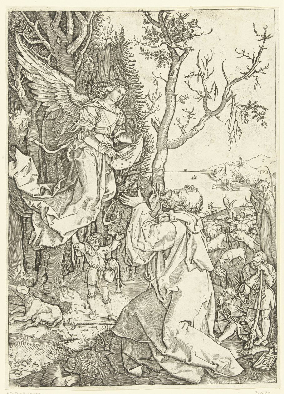 Angel dukker opp for Joachim Life of Mary (serietittel) av Marcantonio Raimondi