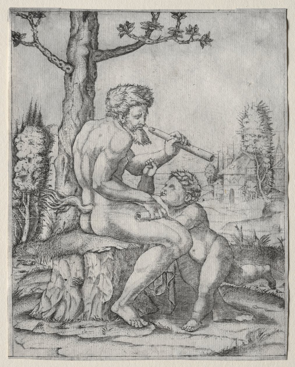 Faun og barn av Marcantonio Raimondi