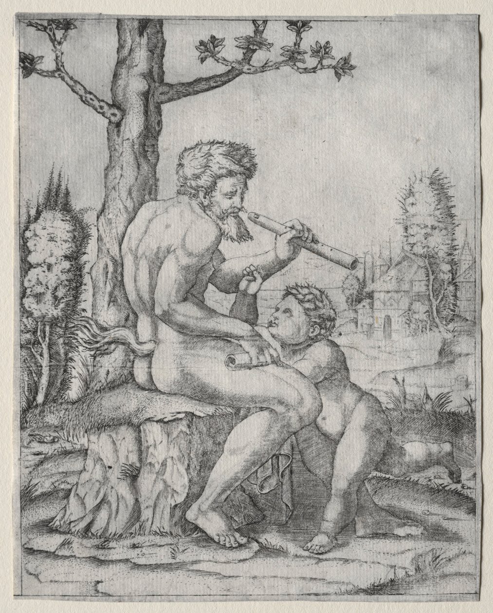 Faun og barn, ca. 1509. av Marcantonio Raimondi