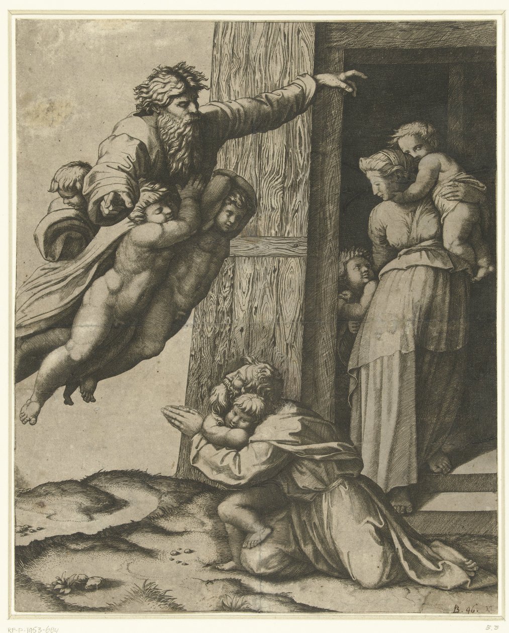Gud viser seg for Noah etter flommen av Marcantonio Raimondi