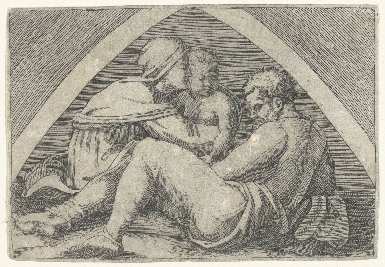 Hellig familie under en bue av Marcantonio Raimondi