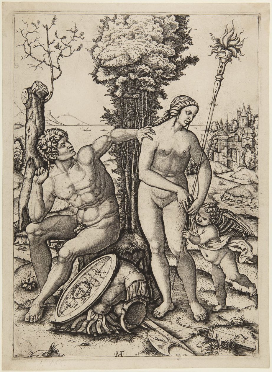 Mars, Venus og Amor av Marcantonio Raimondi