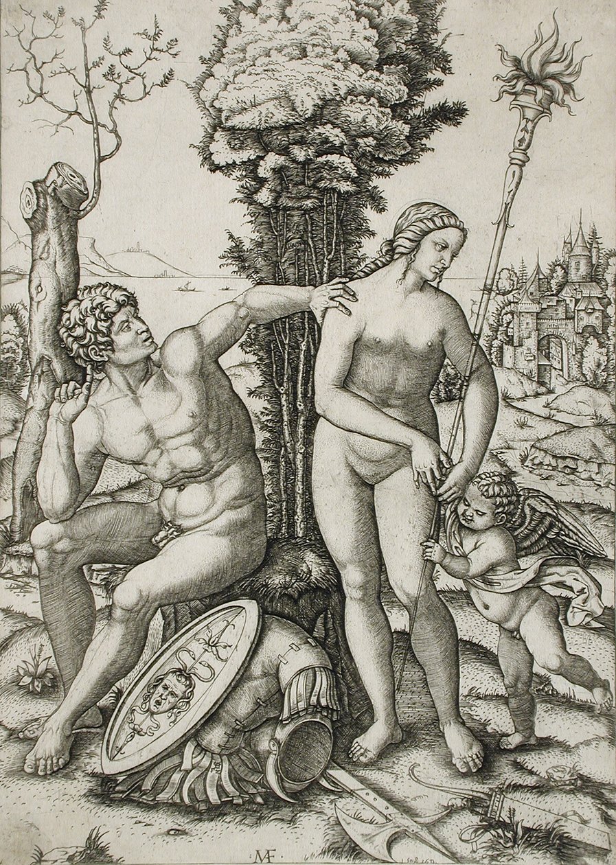 Mars, Venus og Amor av Marcantonio Raimondi