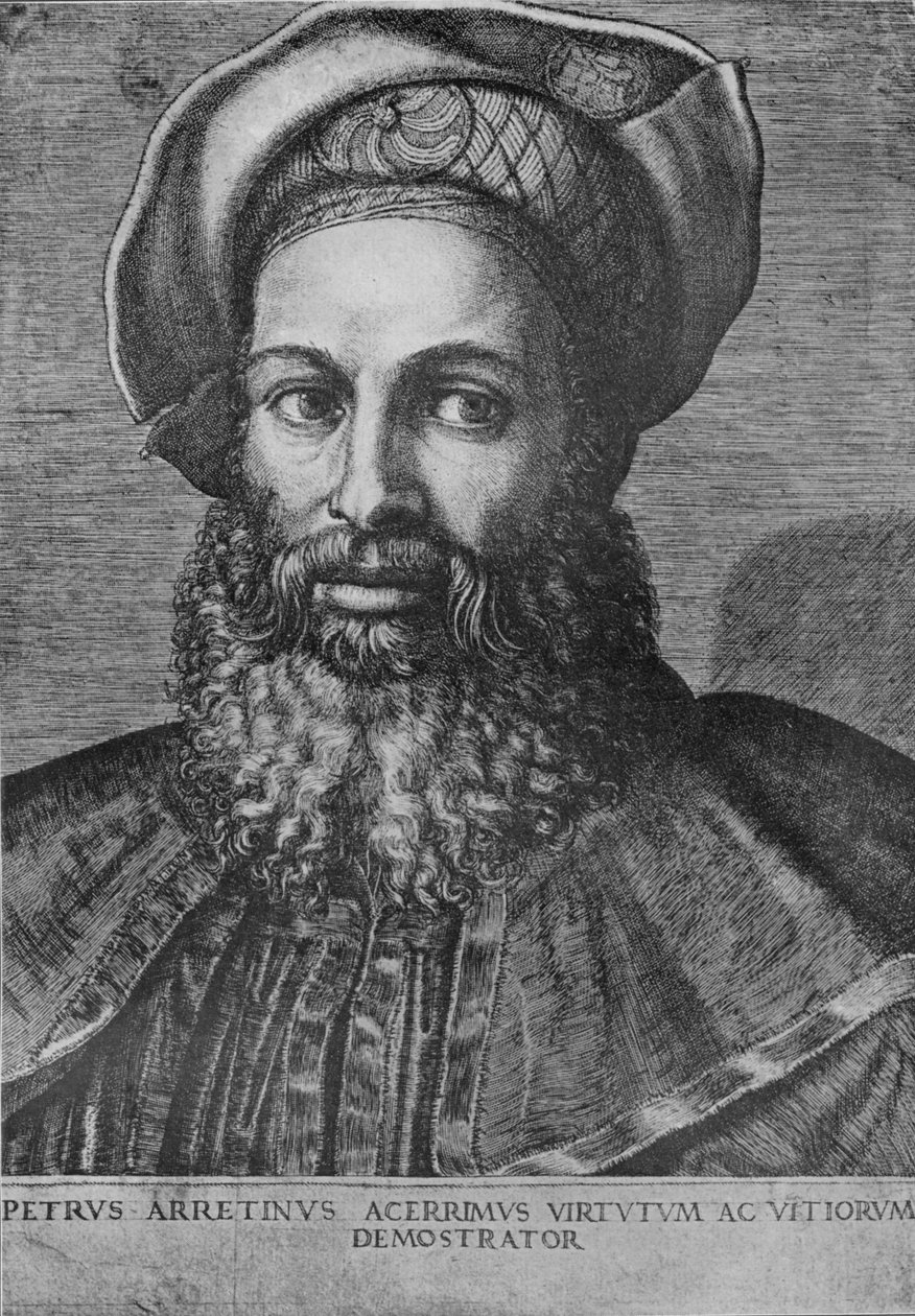 Portrett av Pietro Aretino, c1517 av Marcantonio Raimondi