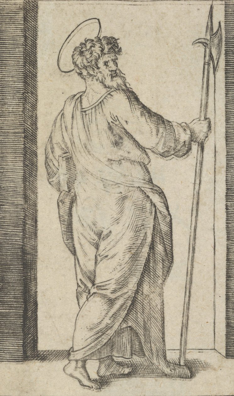 Saint Jude, med en hellebard i høyre hånd, fra serien 