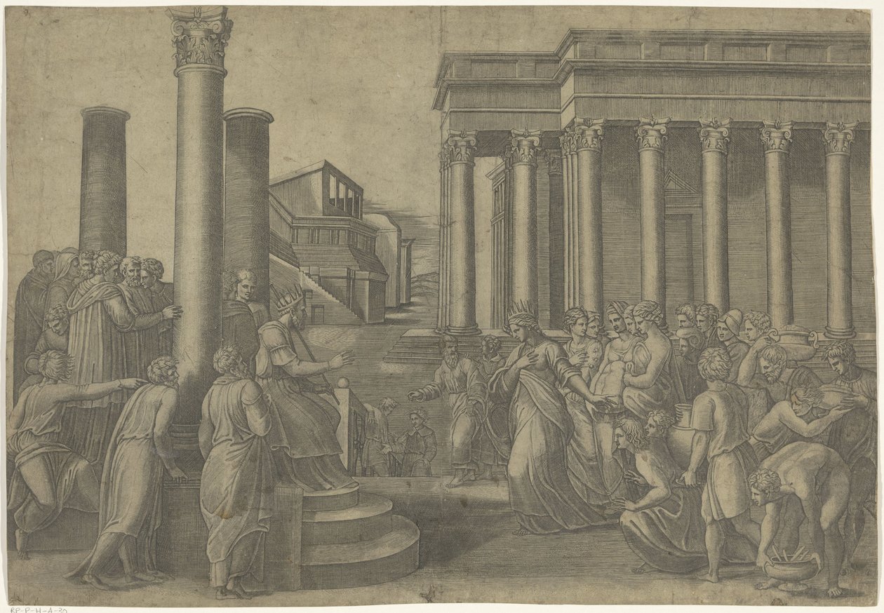 Salomo og dronningen av Saba av Marcantonio Raimondi