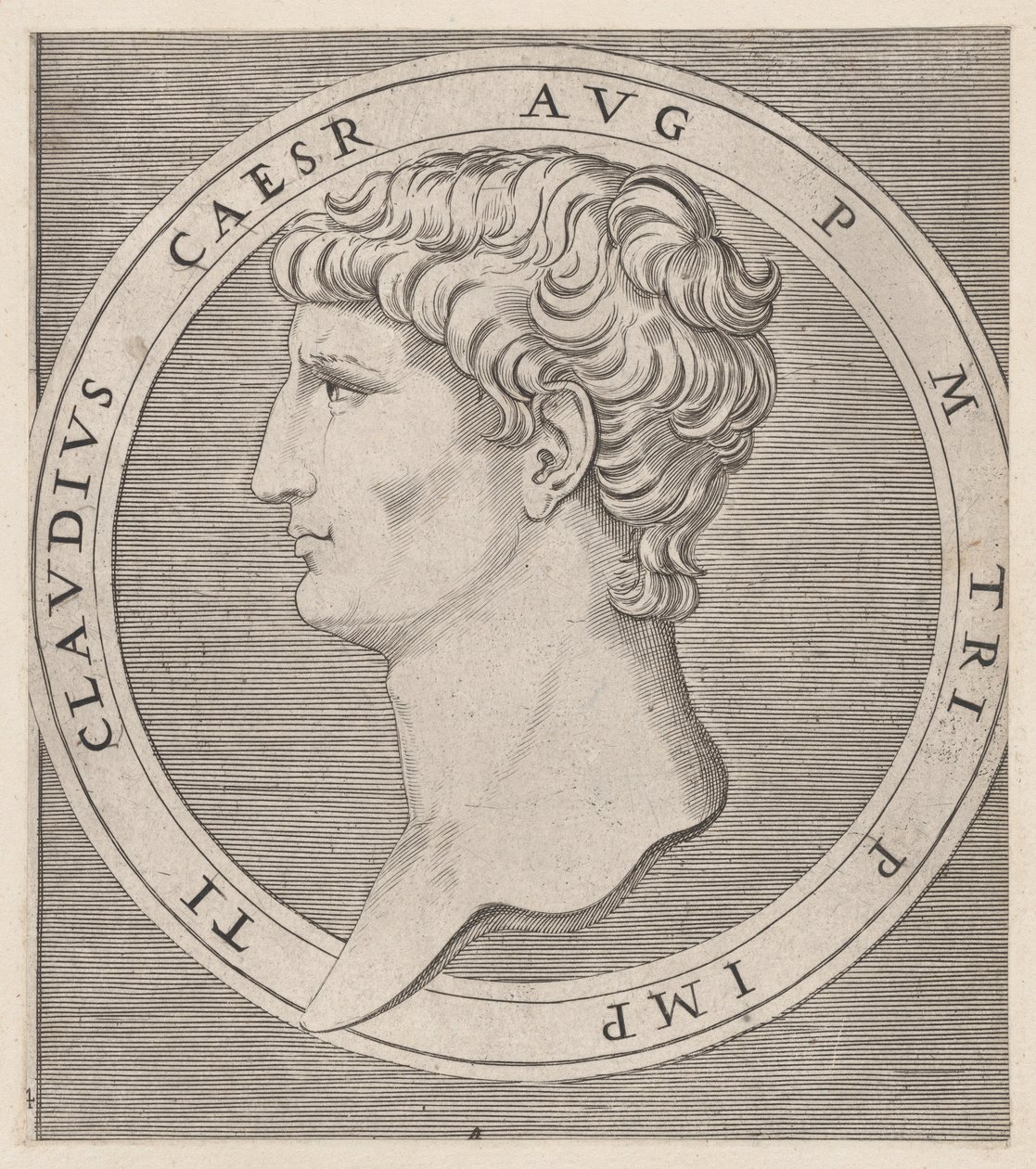 Mirror of Roman Magnificence: Claudius, fra The Twelve Caesars, ca. 1500-1534., ca. 1500-1534. av Marcantonio Raimondi