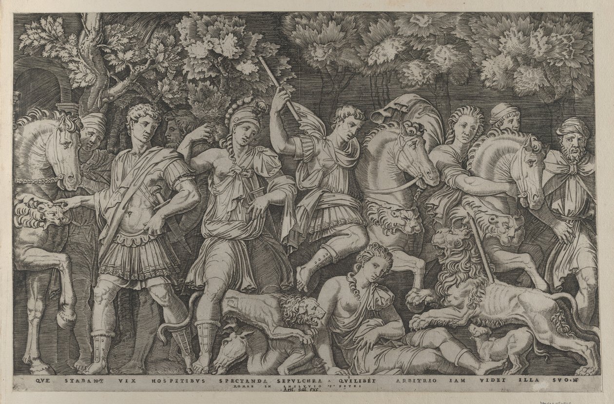Mirror of Roman Magnificence: The Lion Hunt, ca. 1500-1534., ca. 1500-1534. av Marcantonio Raimondi