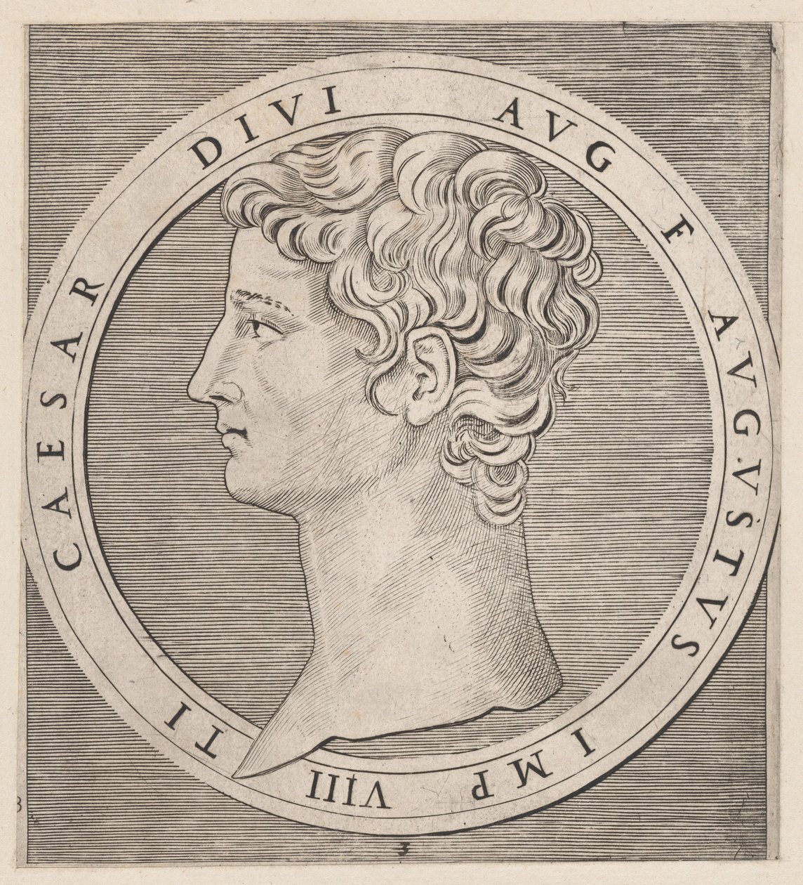Mirror of Roman Magnificence: Tiberius, fra The Twelve Caesars, ca. 1500-1534., ca. 1500-1534. av Marcantonio Raimondi