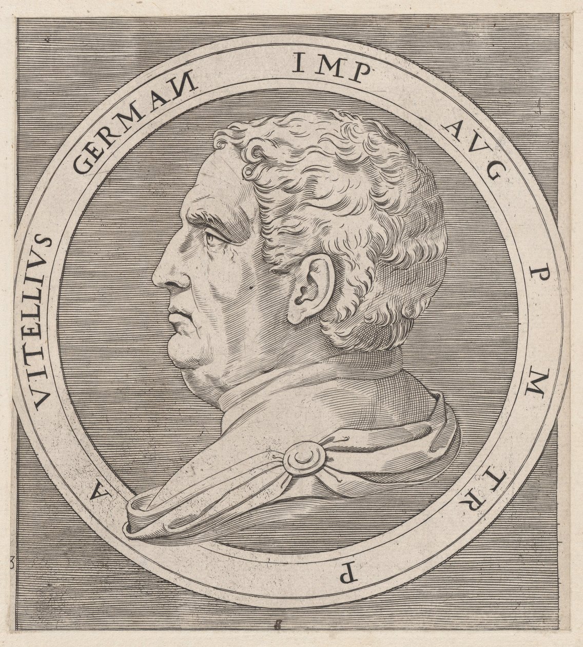 Mirror of Roman Magnificence: Vitellius, fra The Twelve Caesars, ca. 1500-1534., ca. 1500-1534. av Marcantonio Raimondi