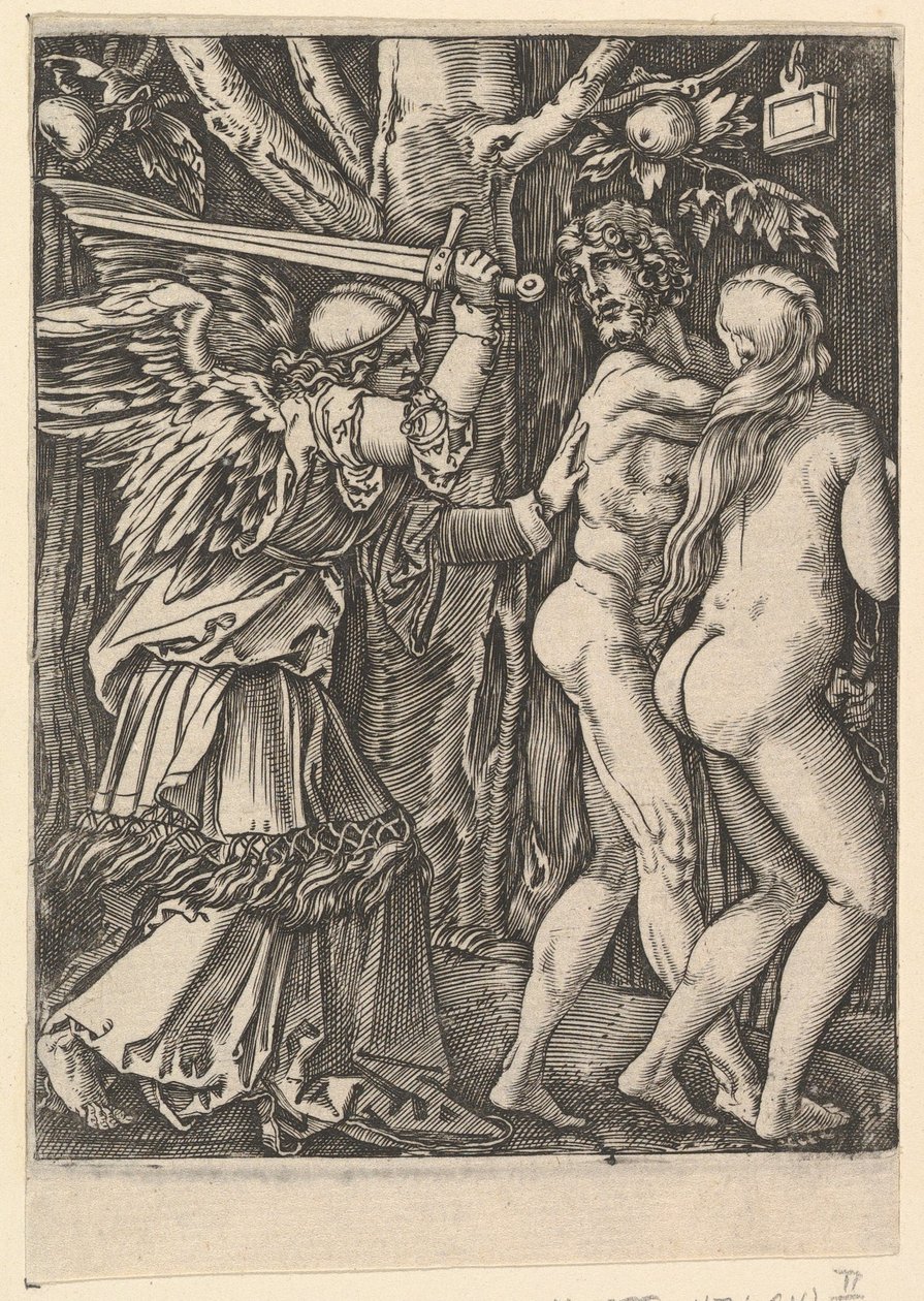 Utvisningen fra paradiset, etter Dürer, ca. 1500-1534. av Marcantonio Raimondi