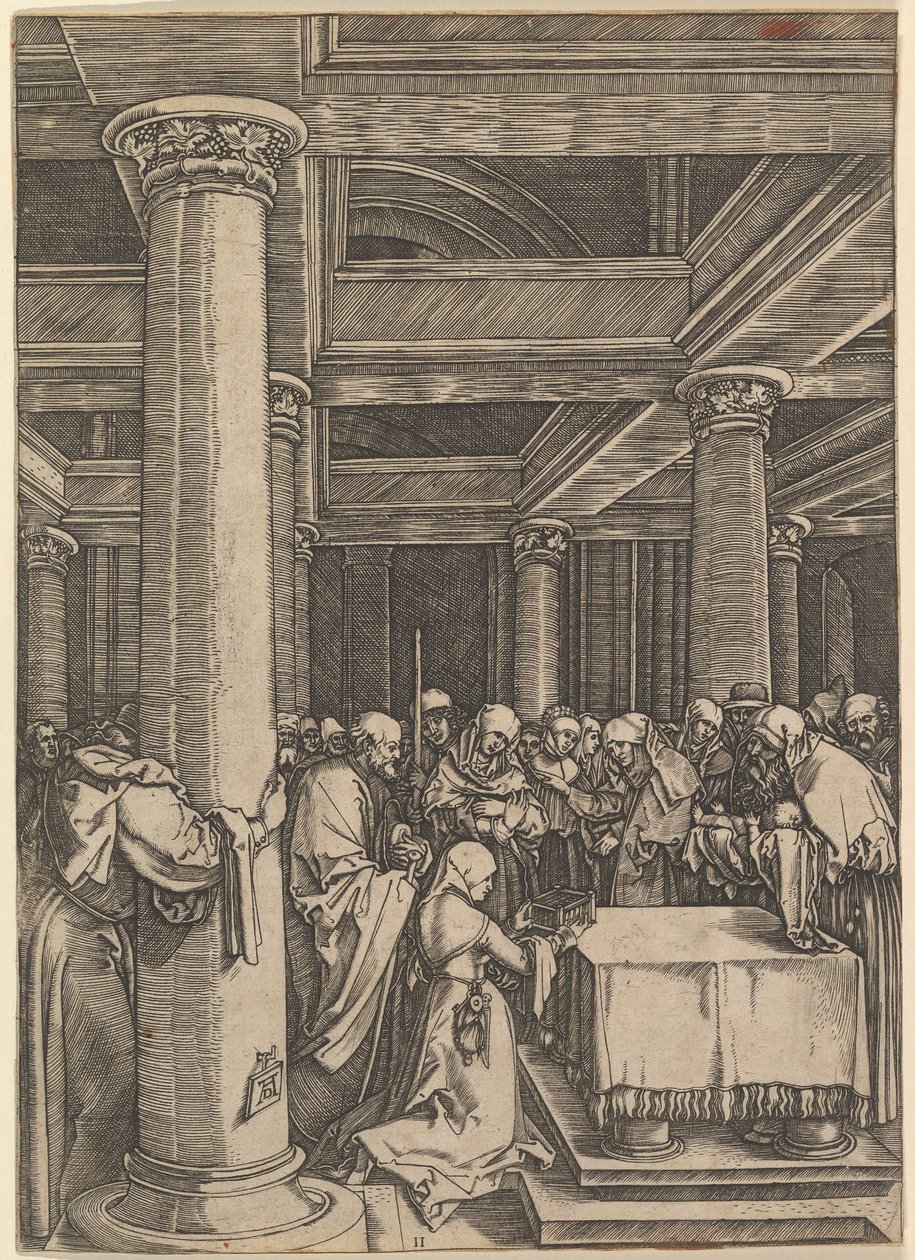 Presentasjonen av Jesus til Simeon i templet, etter Dürer, ca. 1500-1534. av Marcantonio Raimondi