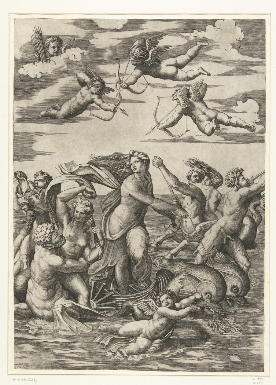Triomf van Galatea møtte tritons i nereïden in putti av Marcantonio Raimondi