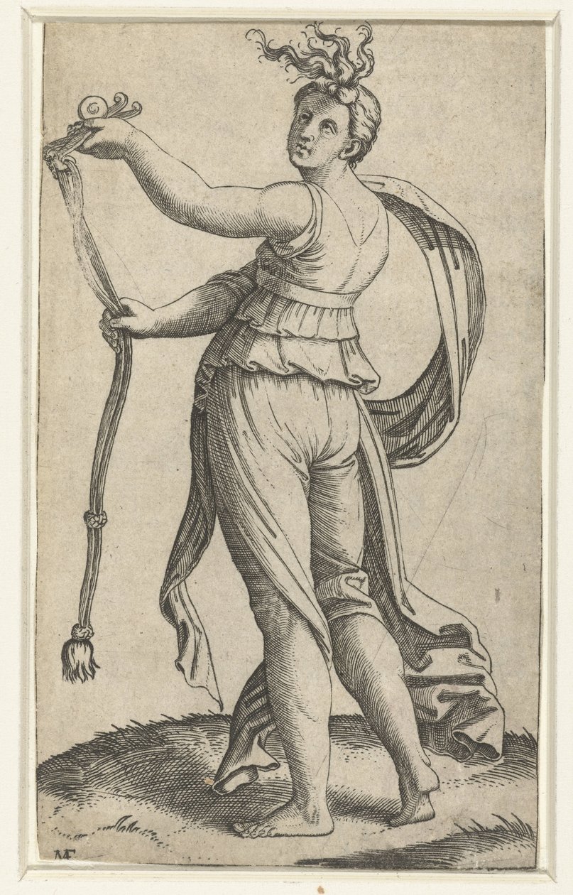 Kvinne med hestehodelag som personifisering av Temperance (Temperantia) av Marcantonio Raimondi