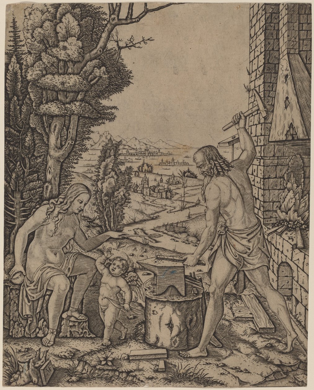 Vulkan, Venus og Eros av Marcantonio Raimondi