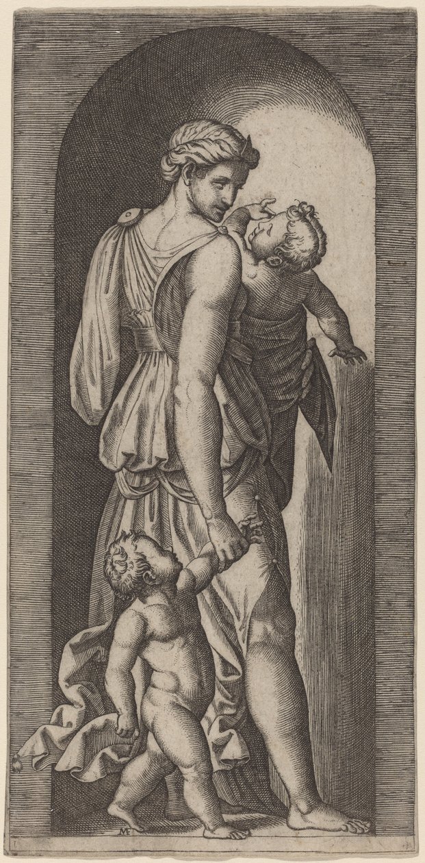 Veldedighet av Marcantonio Raimondi after Raphael