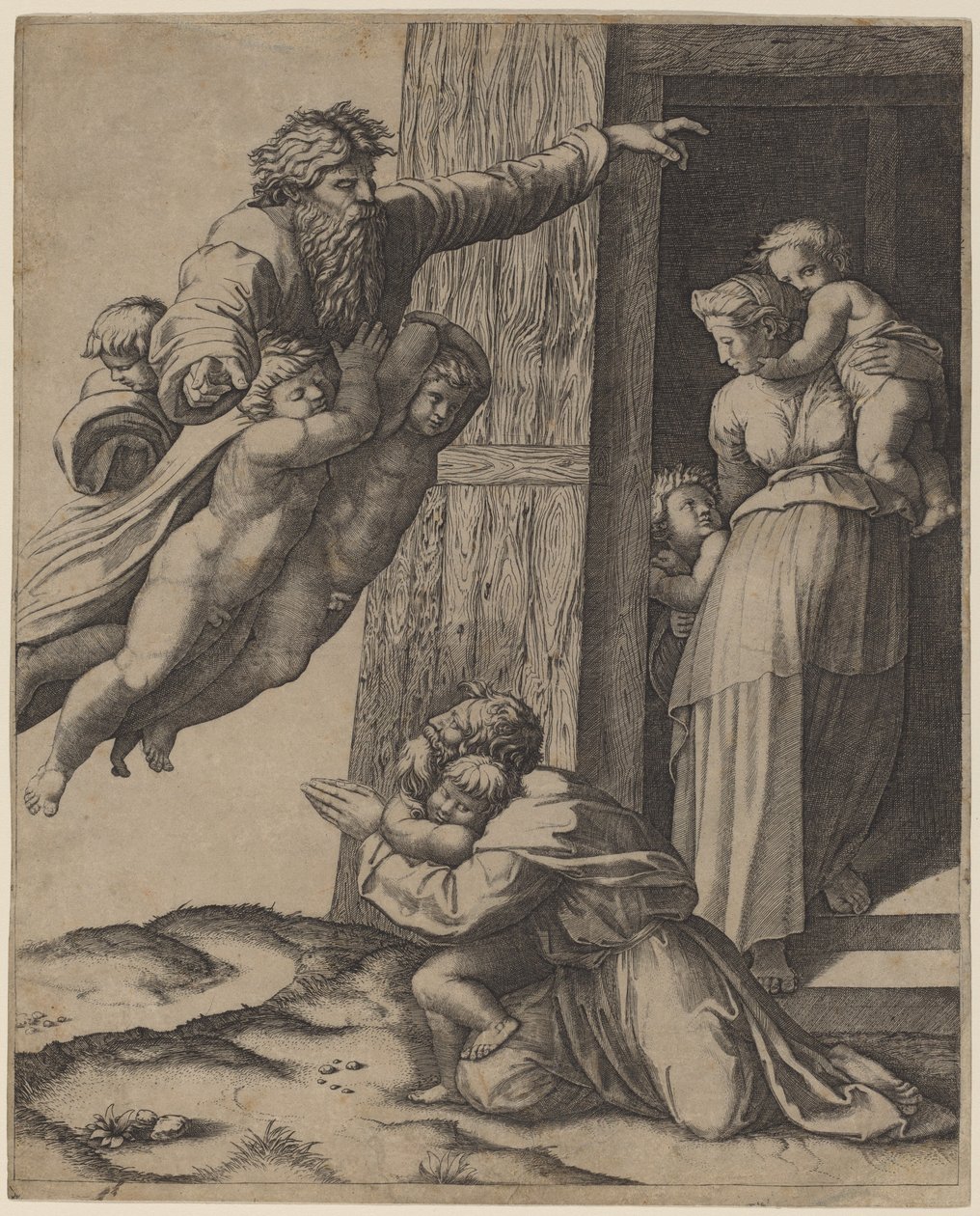 Gud viser seg for Noah av Marcantonio Raimondi after Raphael