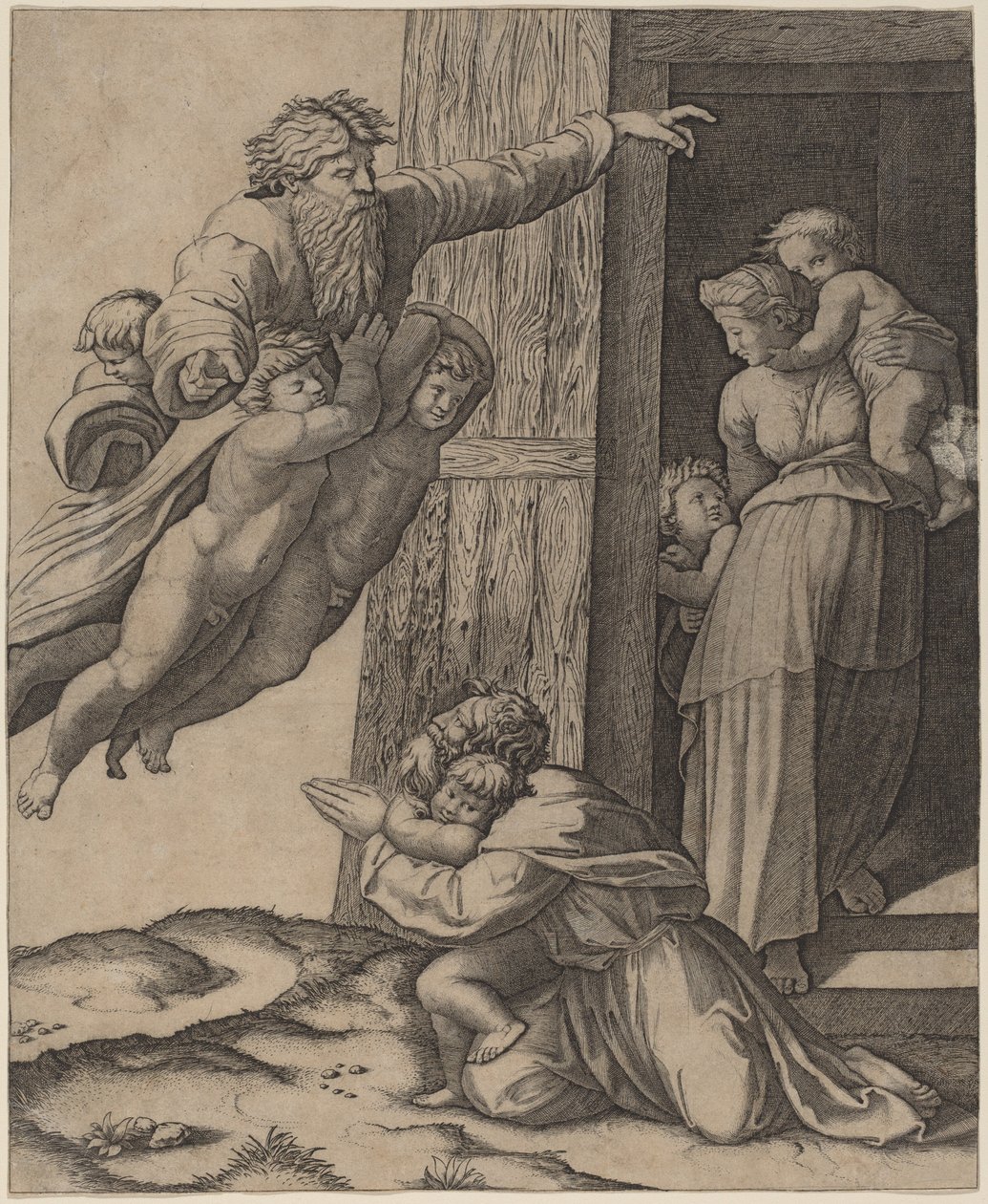 Gud viser seg for Noah av Marcantonio Raimondi after Raphael