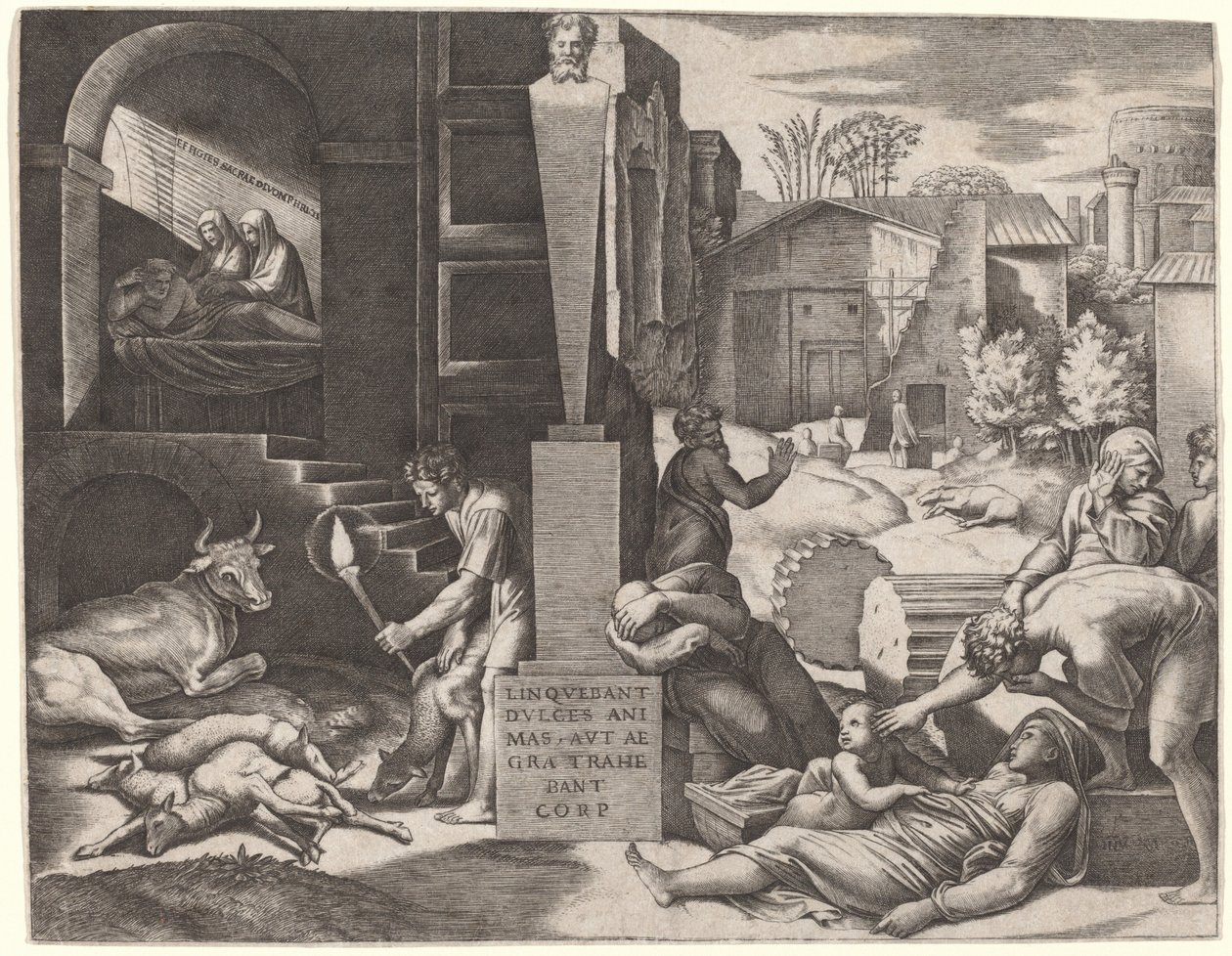 Il Morbetto (Pesten) av Marcantonio Raimondi after Raphael