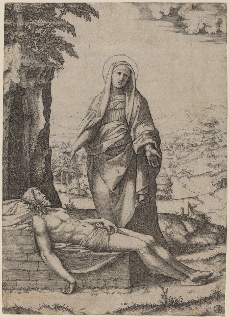 Jomfruens klagesang av Marcantonio Raimondi after Raphael