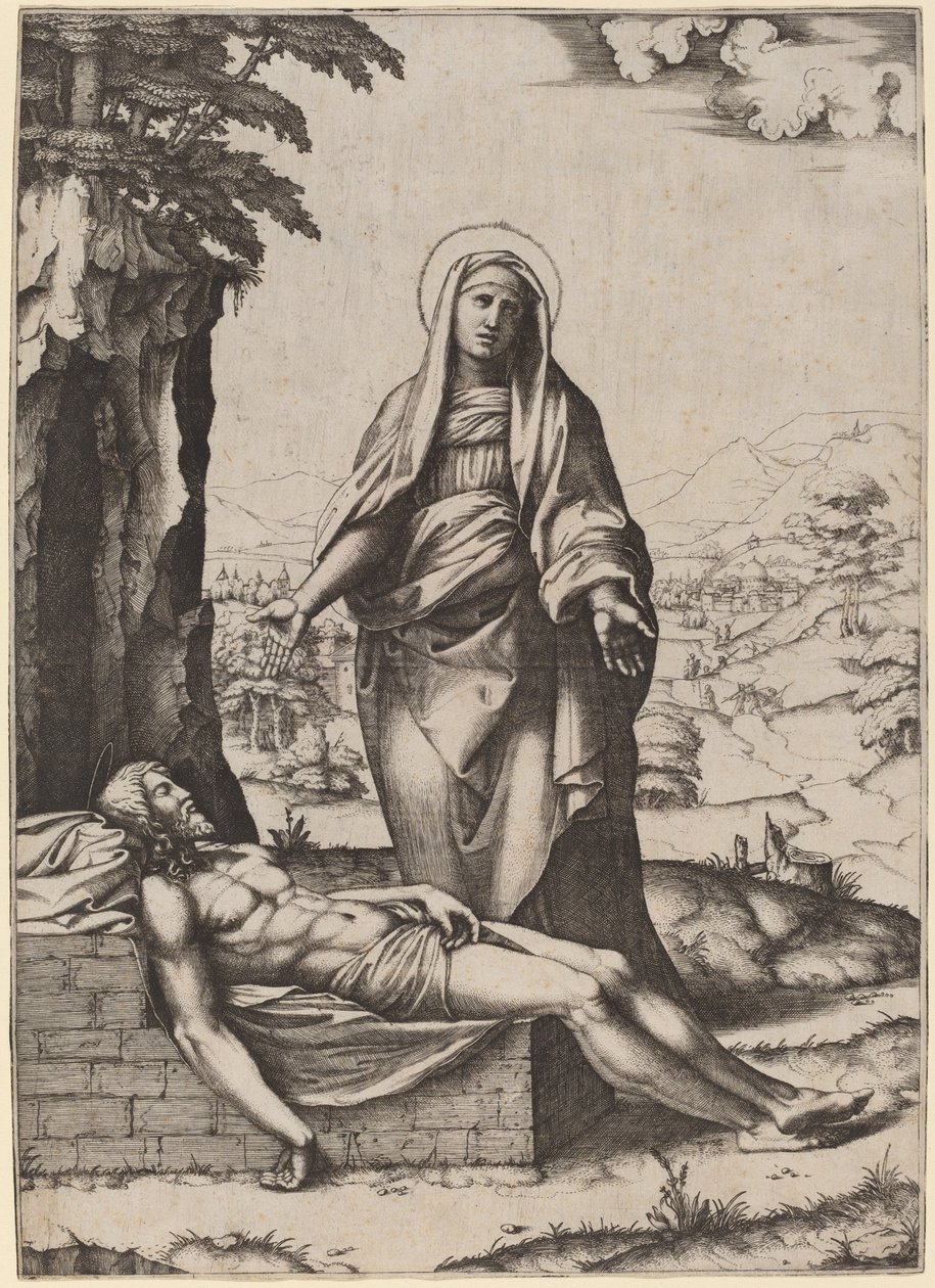 Jomfruens klagesang av Marcantonio Raimondi after Raphael