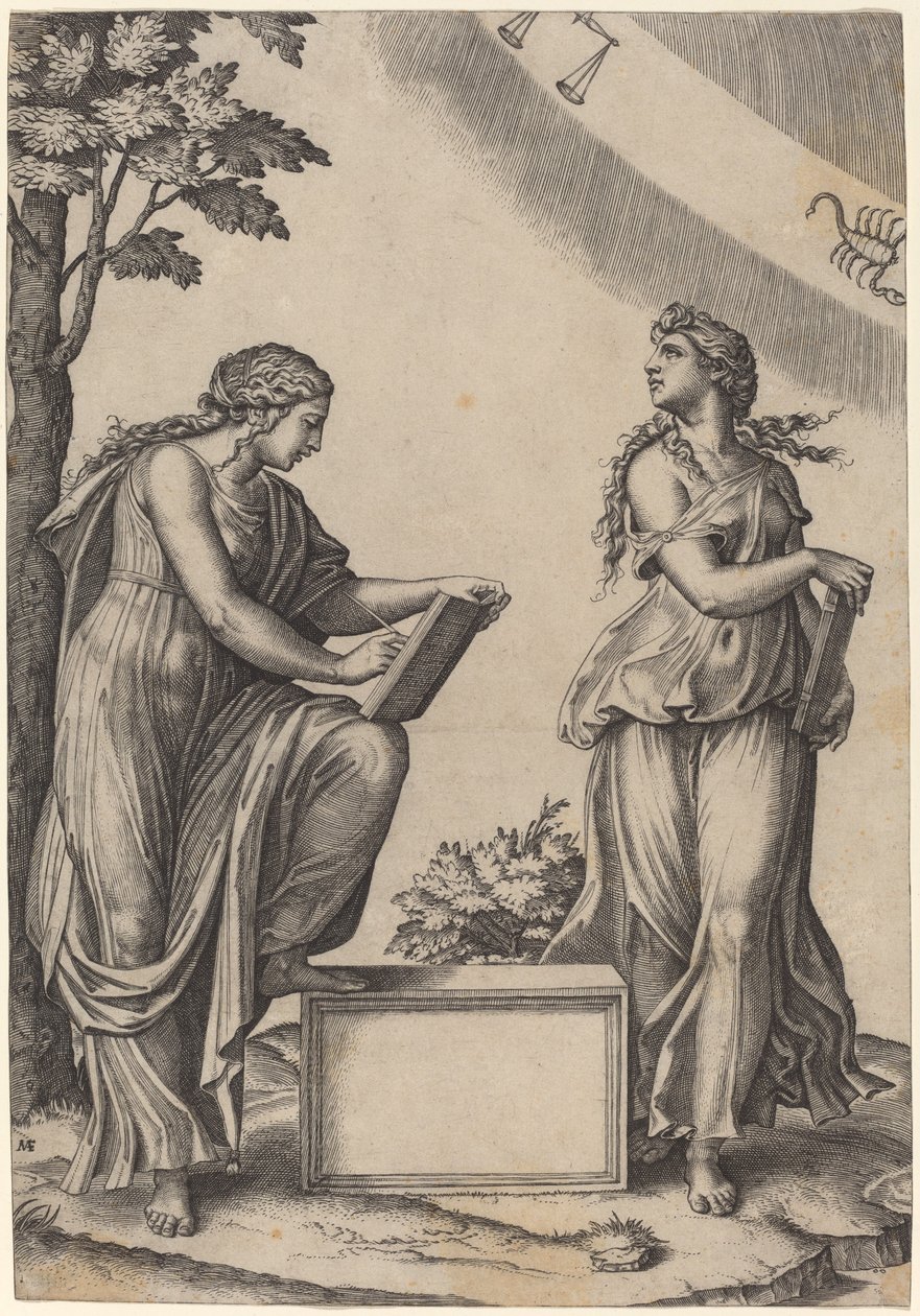To kvinner med dyrekretsen av Marcantonio Raimondi after Raphael