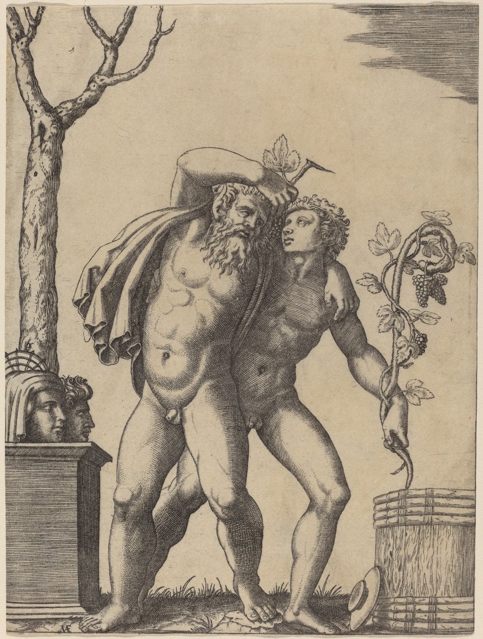 En ung og en gammel Bacchant av Marcantonio Raimondi possibly after Raphael possibly after Giulio Romano