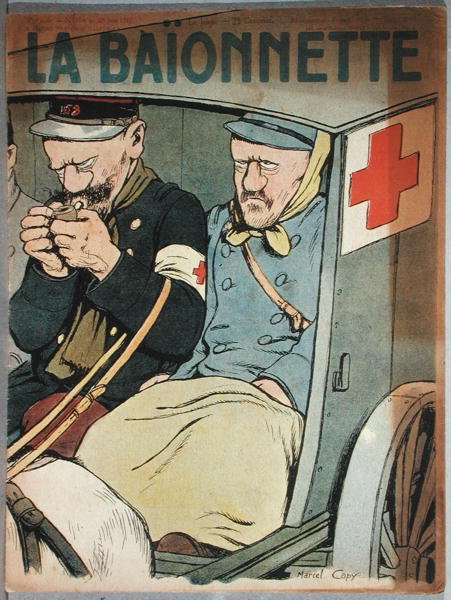 Karikatur av en ambulanse, forside av La Baionnette, 28. juni 1917 av Marcel Amable O.L. Capy