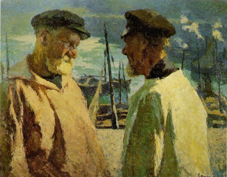 Fiskere i havnen i Honfleur av Marcel Couchaux