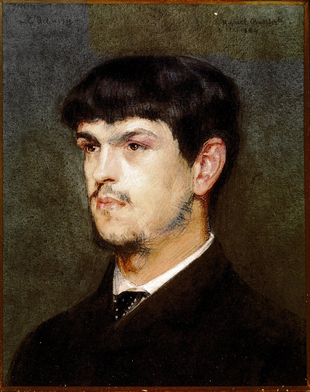 Portrett av den franske komponisten Claude Debussy (Sort stein og pastell av Marcel Andre Baschet