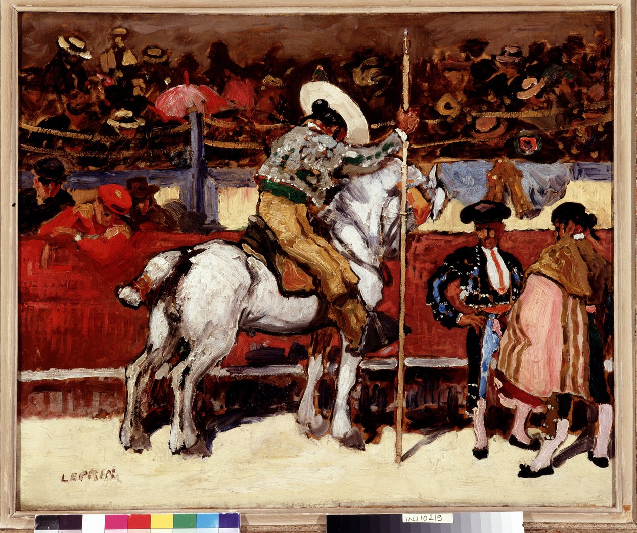 Picador og matador på arenaen for tyrefekting. Maleri av Marcel Leprin (1891-1931) Dim. 50x61 cm Obligatorisk omtale: Collection fondation regards de Provence, Marseille av Marcel Leprin