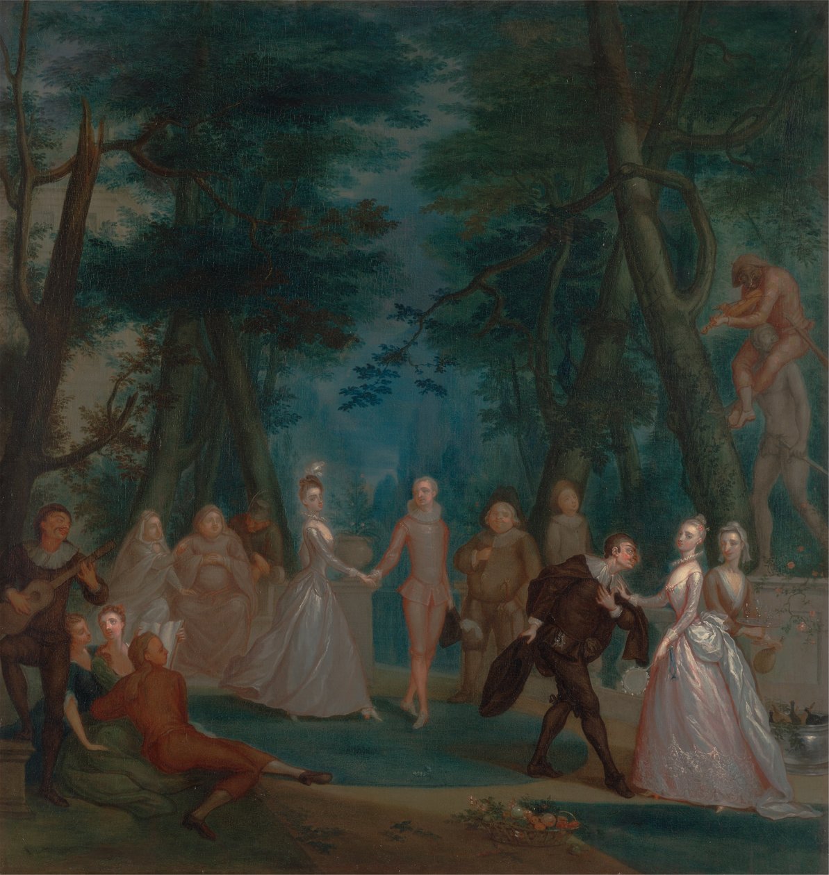 Scene i en park, med figurer fra Commedia dellArte av Marcellus Laroon the Younger