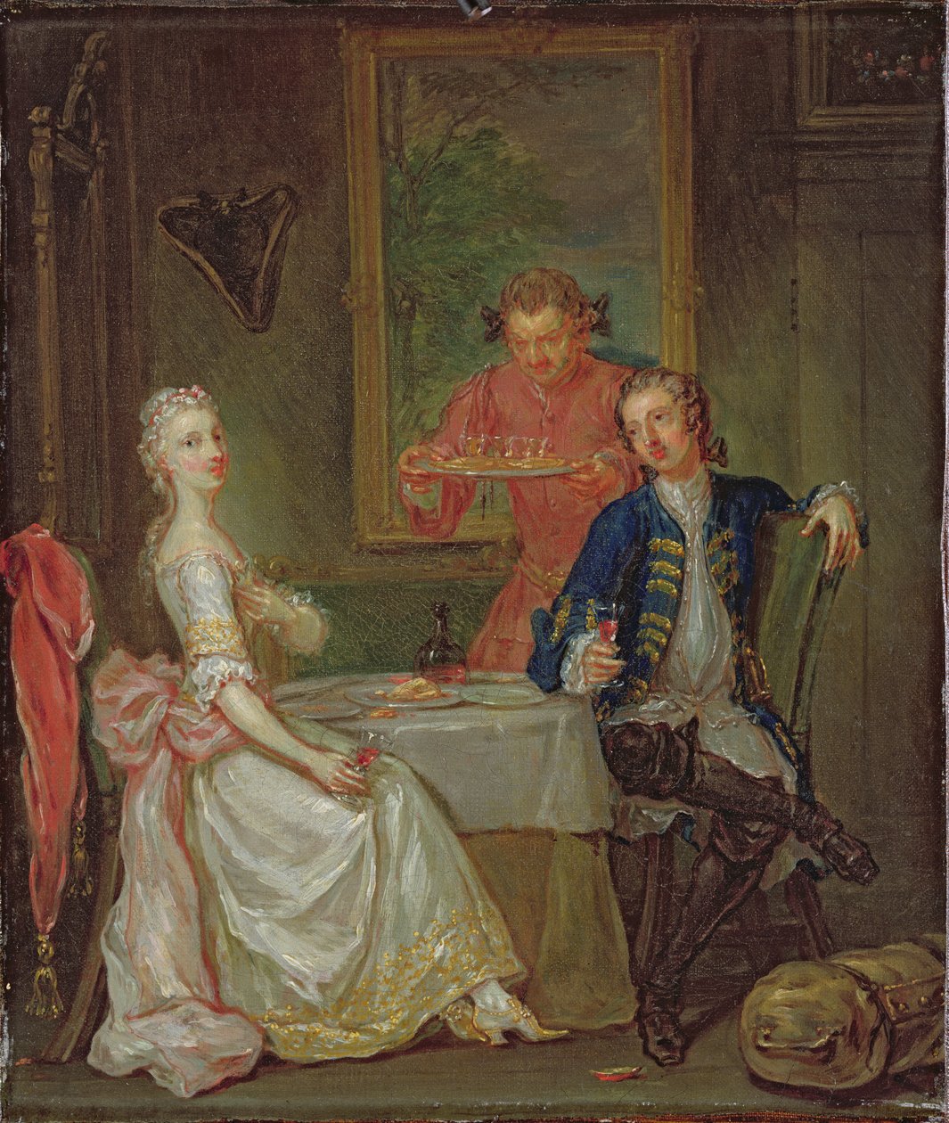 En middagssamtale (en mann og kvinne drikker til kveldsmat) av Marcellus the Younger Laroon