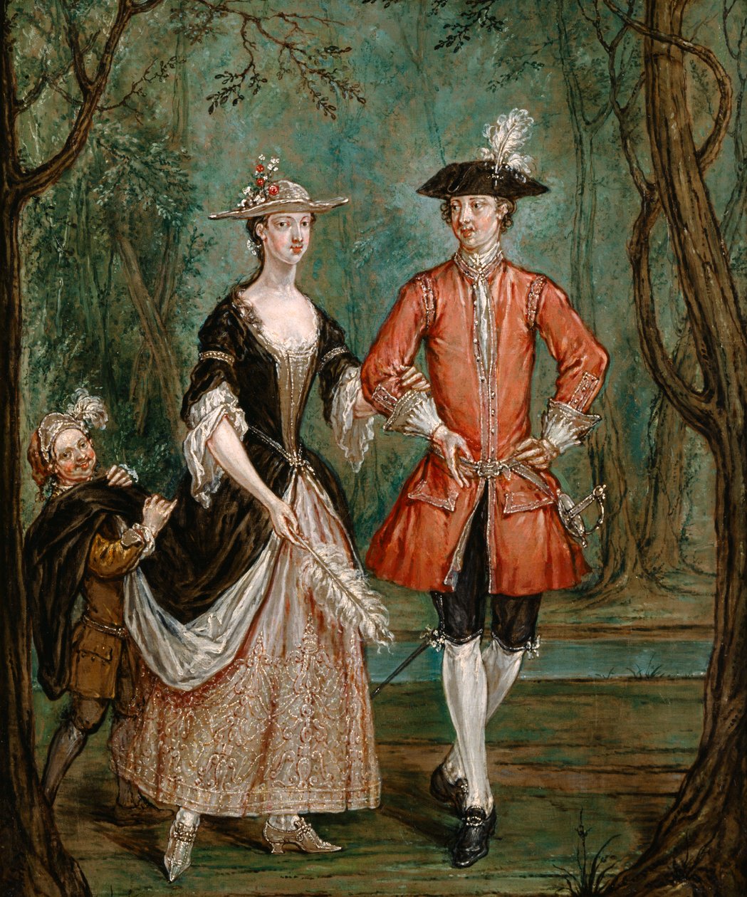 Dame og herre med en side (olje på panel) av Marcellus the Younger Laroon