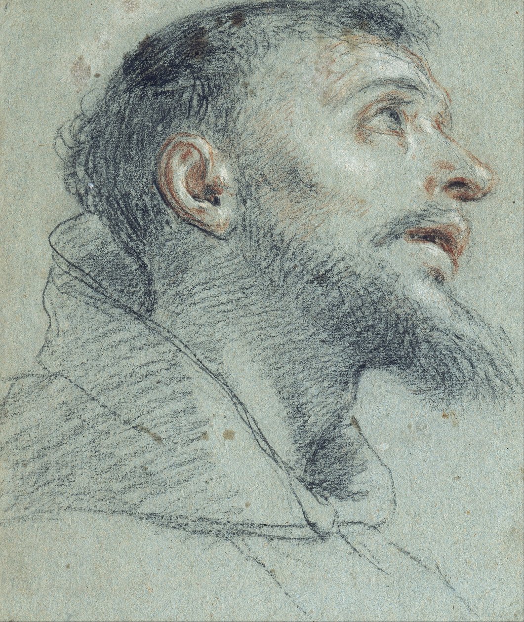 Studie av hodet til Saint Francis av Marco Benefial
