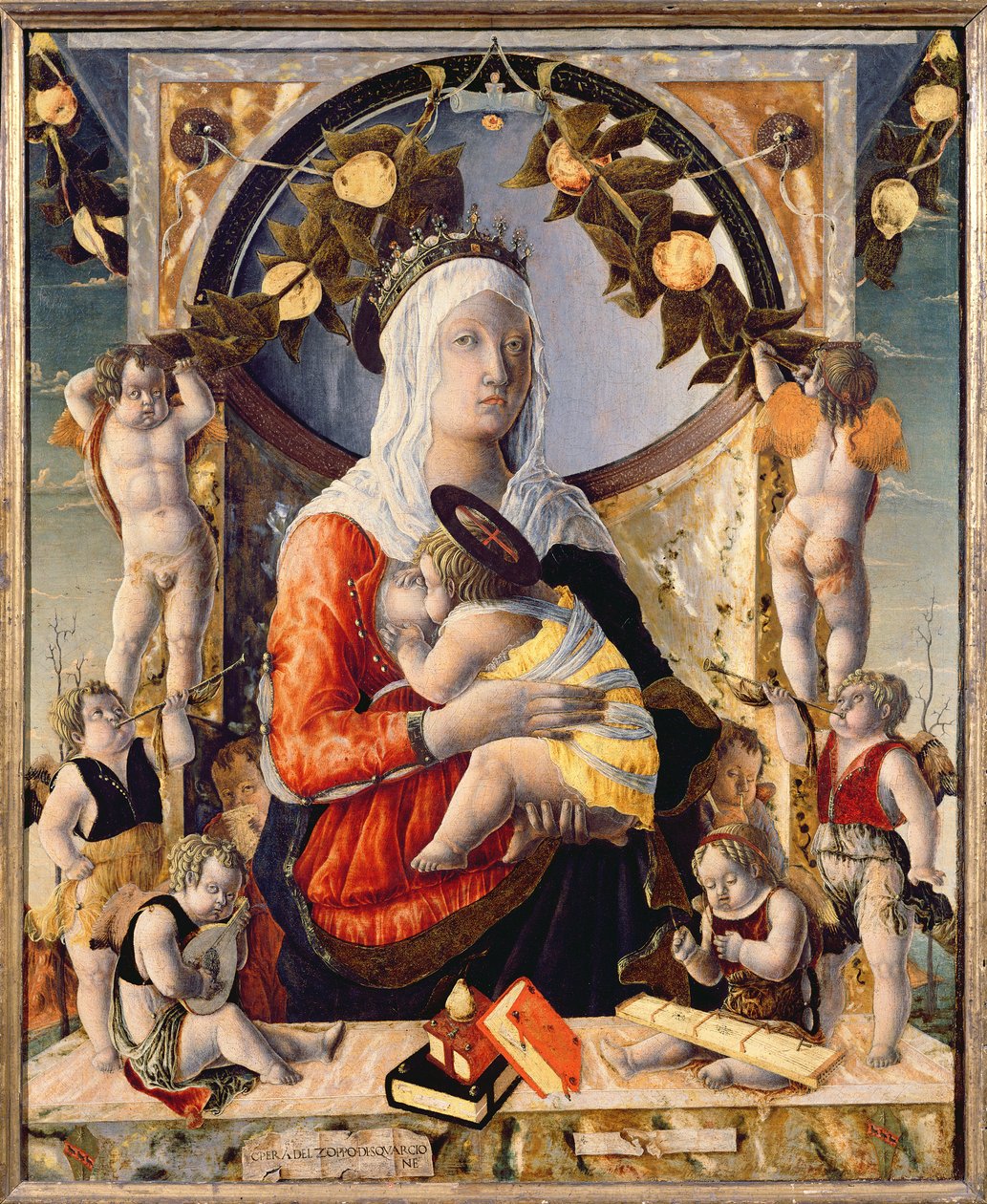 Jomfruen og barnet omgitt av åtte engler, 1455 av Marco Zoppo
