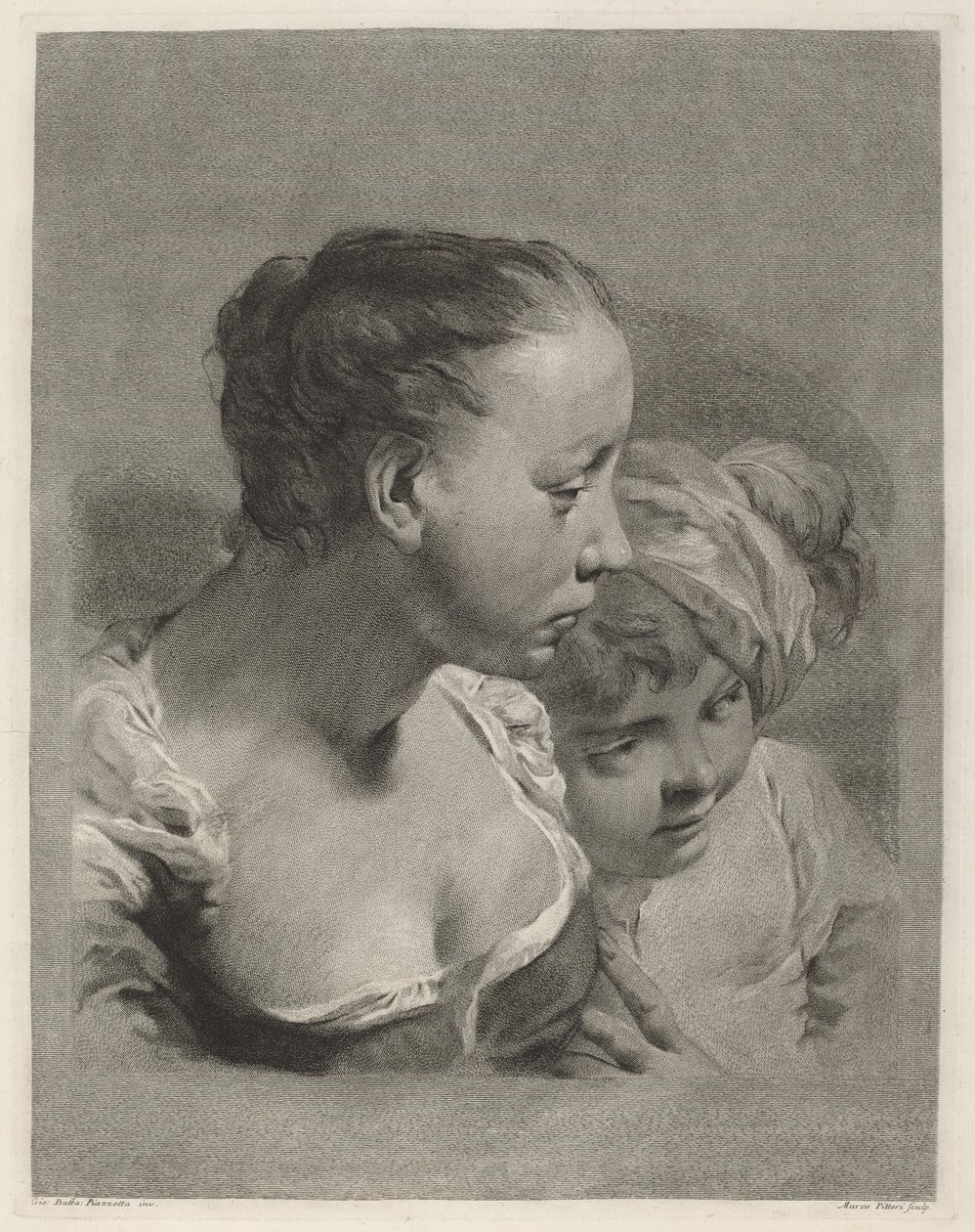 Ung kvinne og en gutt mot høyre av Marco Alvise Pitteri after Giovanni Battista Piazzetta