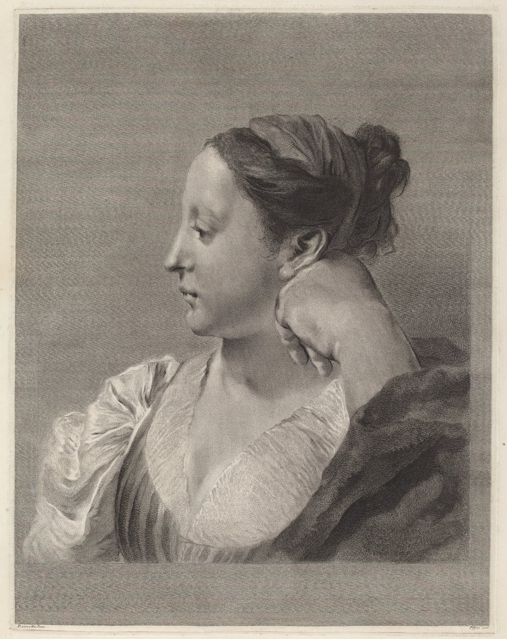 Ung kvinne i profil av Marco Alvise Pitteri after Giovanni Battista Piazzetta