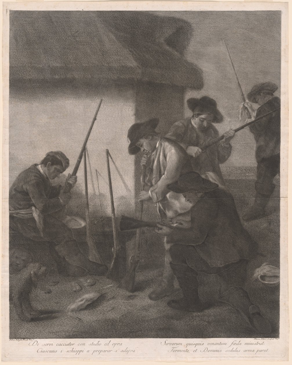 De Servi Cacciator... (Tjenere som forbereder våpnene for jakten) av Marco Alvise Pitteri after Pietro Longhi