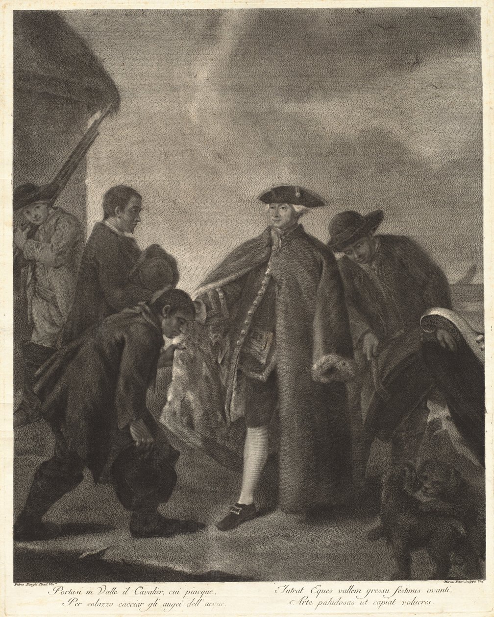 Ta kavaleren til dalen ... (Mesterens ankomst) av Marco Alvise Pitteri after Pietro Longhi