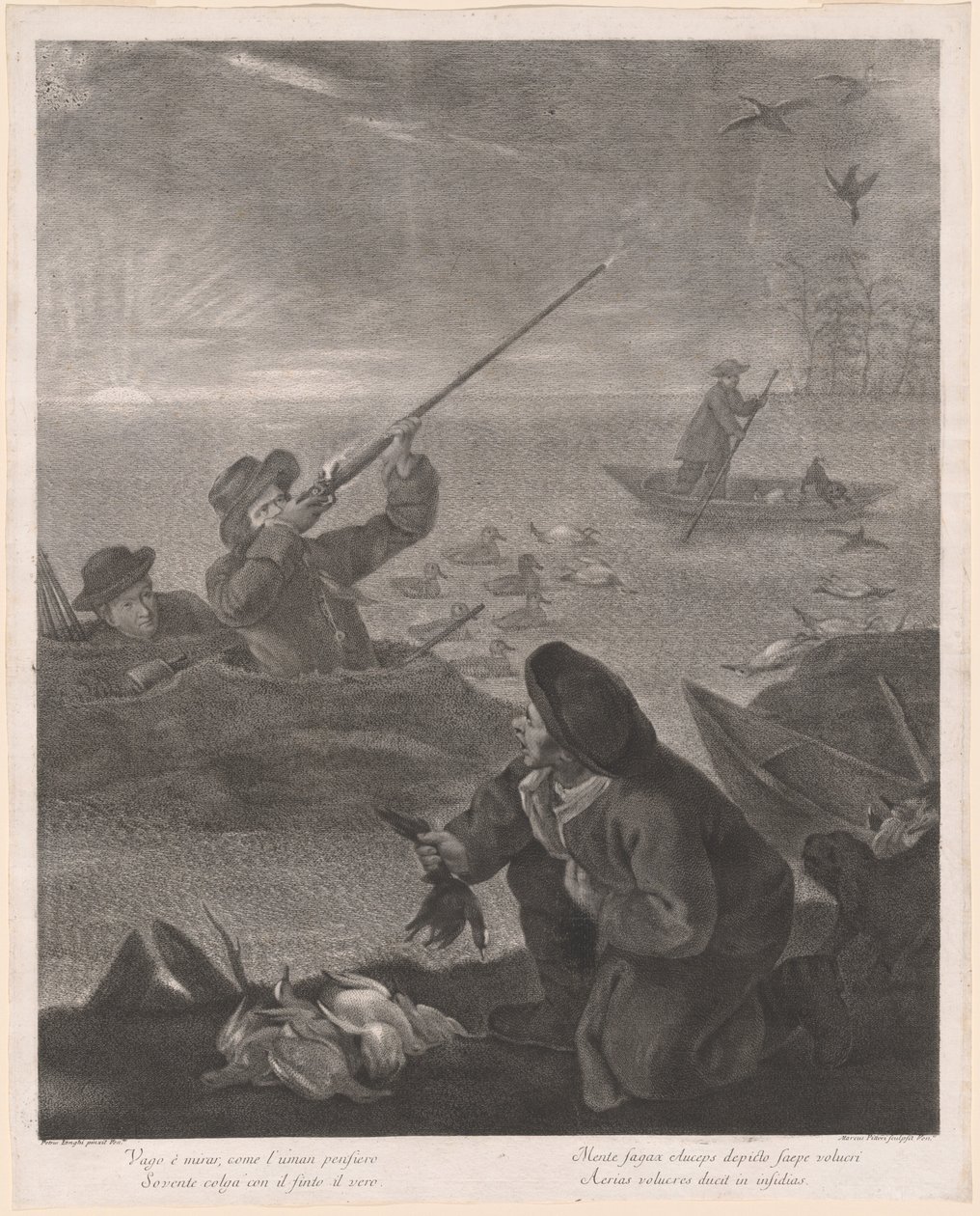 Vague er å sikte, med uman pensiero... (Skyting fra skjulet) av Marco Alvise Pitteri after Pietro Longhi