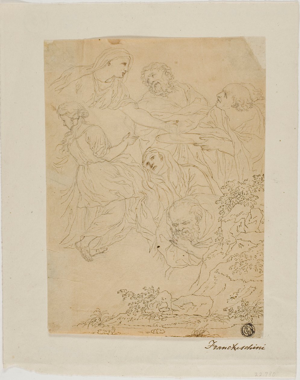 Skisser av figurer, Landskap av Marcantonio Franceschini