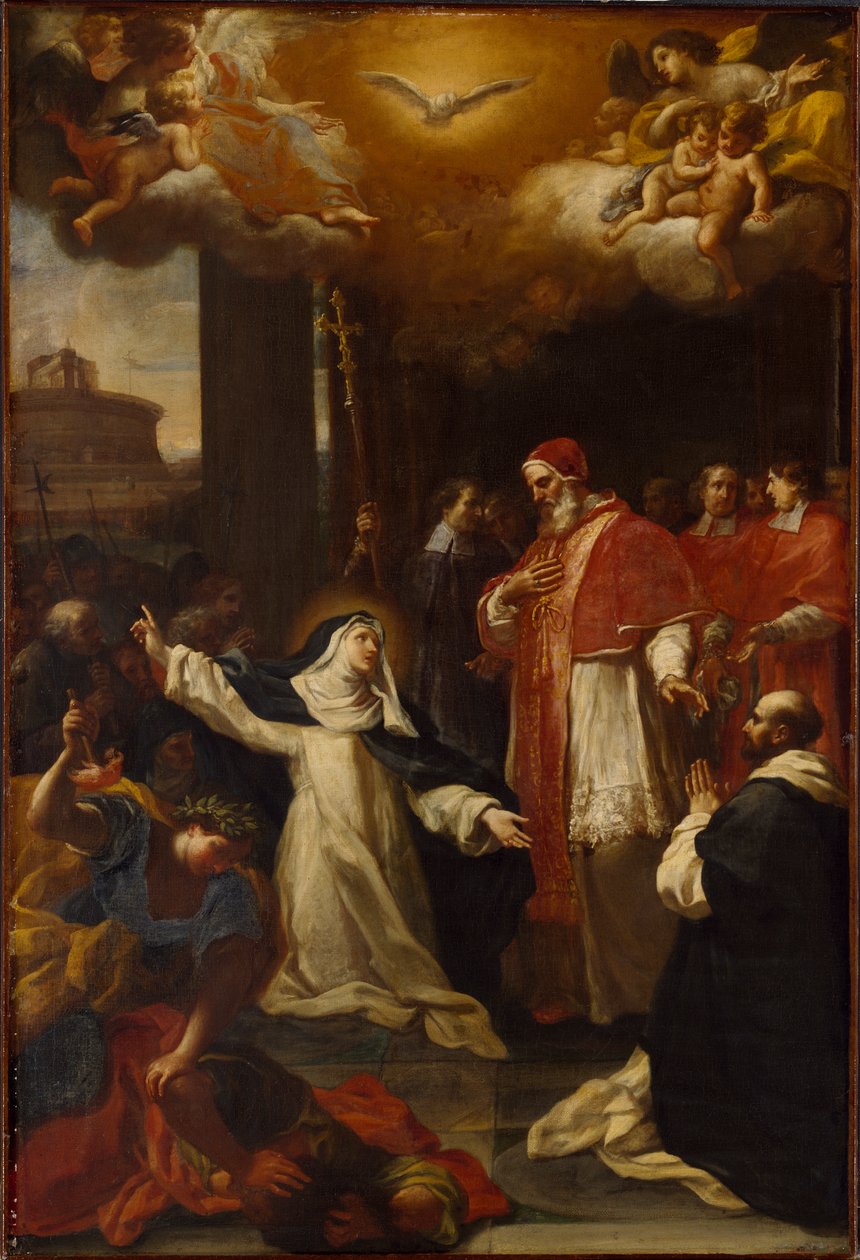 Saint Catherine ber pave Gregor XI om å vende tilbake fra Avignon til Roma. av Marco Benefial